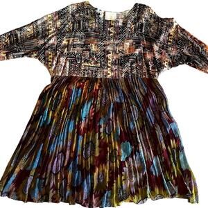 Vintage URU Colorful Patterned Lagenlook Tunic Mini Dress Art to Wear One Size